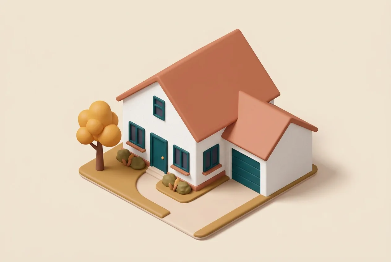 Einfamilienhaus mit Garage und Garten als Symbol für die Wohngebäudeversicherung
